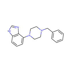 c1ccc(CN2CCN(c3cccc4[nH]cnc34)CC2)cc1 ZINC000026579141