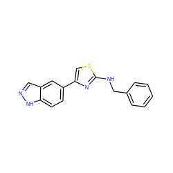 c1ccc(CNc2nc(-c3ccc4[nH]ncc4c3)cs2)cc1 ZINC000063298316