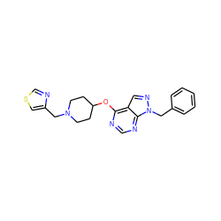 c1ccc(Cn2ncc3c(OC4CCN(Cc5cscn5)CC4)ncnc32)cc1 ZINC000084602203