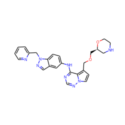 c1ccc(Cn2ncc3cc(Nc4ncnn5ccc(COC[C@@H]6CNCCO6)c45)ccc32)nc1 ZINC000028901143