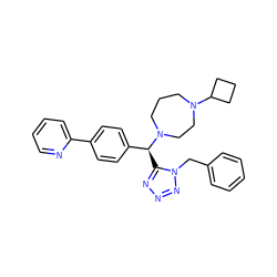 c1ccc(Cn2nnnc2[C@@H](c2ccc(-c3ccccn3)cc2)N2CCCN(C3CCC3)CC2)cc1 ZINC000058599783