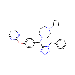 c1ccc(Cn2nnnc2[C@H](c2ccc(Oc3ncccn3)cc2)N2CCCN(C3CCC3)CC2)cc1 ZINC000058655606