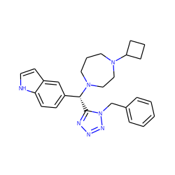 c1ccc(Cn2nnnc2[C@H](c2ccc3[nH]ccc3c2)N2CCCN(C3CCC3)CC2)cc1 ZINC000058655457