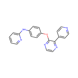 c1ccc(Nc2ccc(Oc3nccnc3-c3ccncc3)cc2)nc1 ZINC000148188848