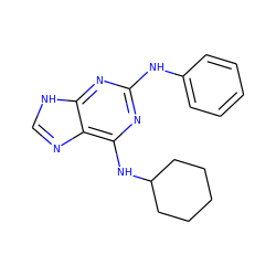 c1ccc(Nc2nc(NC3CCCCC3)c3nc[nH]c3n2)cc1 ZINC000013648454