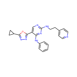 c1ccc(Nc2nc(NCCc3ccncc3)ncc2-c2nnc(C3CC3)o2)cc1 ZINC000040892630