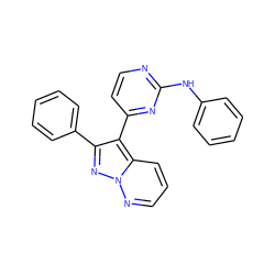 c1ccc(Nc2nccc(-c3c(-c4ccccc4)nn4ncccc34)n2)cc1 ZINC000013582654