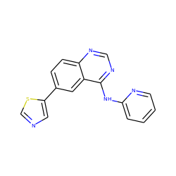 c1ccc(Nc2ncnc3ccc(-c4cncs4)cc23)nc1 ZINC000299852174