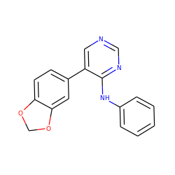 c1ccc(Nc2ncncc2-c2ccc3c(c2)OCO3)cc1 ZINC000004258428