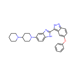 c1ccc(Oc2ccc3n[nH]c(-c4nc5cc(N6CCC(N7CCCCC7)CC6)ccc5[nH]4)c3c2)cc1 ZINC000036176898