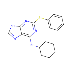 c1ccc(Sc2nc(NC3CCCCC3)c3nc[nH]c3n2)cc1 ZINC000013648485