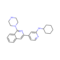 c1ccc2c(N3CCNCC3)nc(-c3ccnc(NC4CCCCC4)c3)cc2c1 ZINC000058568859