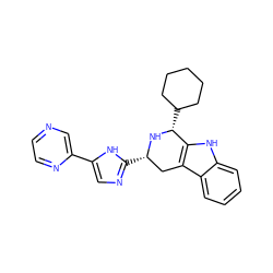 c1ccc2c3c([nH]c2c1)[C@@H](C1CCCCC1)N[C@@H](c1ncc(-c2cnccn2)[nH]1)C3 ZINC000473127570