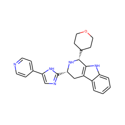 c1ccc2c3c([nH]c2c1)[C@@H](C1CCOCC1)N[C@@H](c1ncc(-c2ccncc2)[nH]1)C3 ZINC000653724992