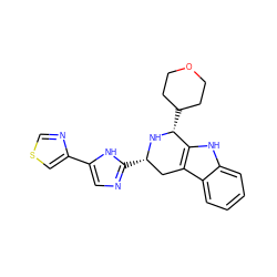 c1ccc2c3c([nH]c2c1)[C@@H](C1CCOCC1)N[C@@H](c1ncc(-c2cscn2)[nH]1)C3 ZINC000653726447