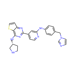 c1cn(Cc2ccc(Nc3cc(-c4nc(N[C@@H]5CCNC5)c5sccc5n4)ccn3)cc2)cn1 ZINC000223695592