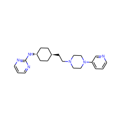 c1cnc(N[C@H]2CC[C@H](CCN3CCN(c4cccnc4)CC3)CC2)nc1 ZINC000253712164