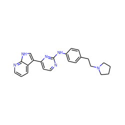 c1cnc2[nH]cc(-c3ccnc(Nc4ccc(CCN5CCCC5)cc4)n3)c2c1 ZINC000072177249