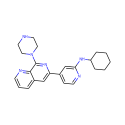 c1cnc2c(N3CCNCC3)nc(-c3ccnc(NC4CCCCC4)c3)cc2c1 ZINC000058575062