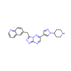 c1cnc2ccc(Cc3nnc4ncc(-c5cnn(C6CCNCC6)c5)nn34)cc2c1 ZINC000200629502