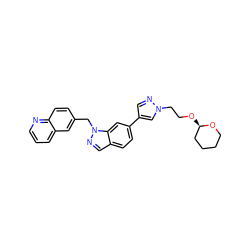 c1cnc2ccc(Cn3ncc4ccc(-c5cnn(CCO[C@@H]6CCCCO6)c5)cc43)cc2c1 ZINC000096272724