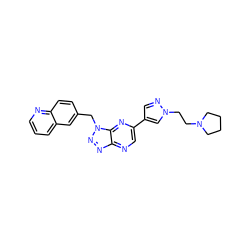 c1cnc2ccc(Cn3nnc4ncc(-c5cnn(CCN6CCCC6)c5)nc43)cc2c1 ZINC000095554503