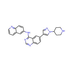 c1cnc2ccc(Nc3ncnc4ccc(-c5cnn(C6CCNCC6)c5)cc34)cc2c1 ZINC000653834954