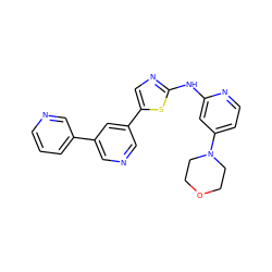 c1cncc(-c2cncc(-c3cnc(Nc4cc(N5CCOCC5)ccn4)s3)c2)c1 ZINC000084614485