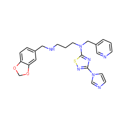 c1cncc(CN(CCCNCc2ccc3c(c2)OCO3)c2nc(-n3ccnc3)ns2)c1 ZINC000073169882