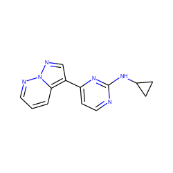 c1cnn2ncc(-c3ccnc(NC4CC4)n3)c2c1 ZINC000020149019