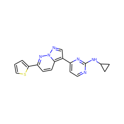 c1csc(-c2ccc3c(-c4ccnc(NC5CC5)n4)cnn3n2)c1 ZINC000038458905