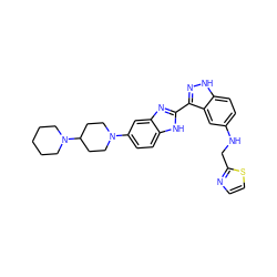 c1csc(CNc2ccc3[nH]nc(-c4nc5cc(N6CCC(N7CCCCC7)CC6)ccc5[nH]4)c3c2)n1 ZINC000036241932