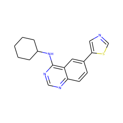 c1nc(NC2CCCCC2)c2cc(-c3cncs3)ccc2n1 ZINC000299852029