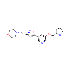 c1ncc(-c2cc(CCN3CCOCC3)no2)cc1OC[C@@H]1CCCN1 ZINC000095575723