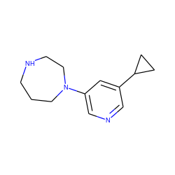 c1ncc(N2CCCNCC2)cc1C1CC1 ZINC000013703928